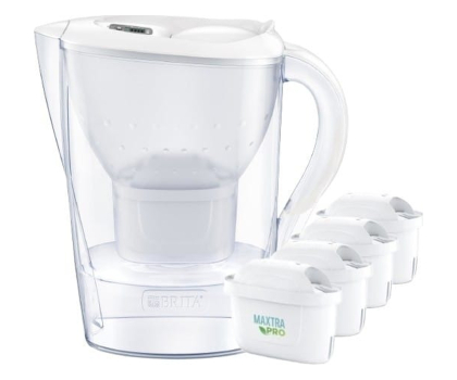 Dzbanek filtrujący do wody Brita Dzbanek Marella XL biała + 4 wkłady filtrujące MAXTRAPRO Pur